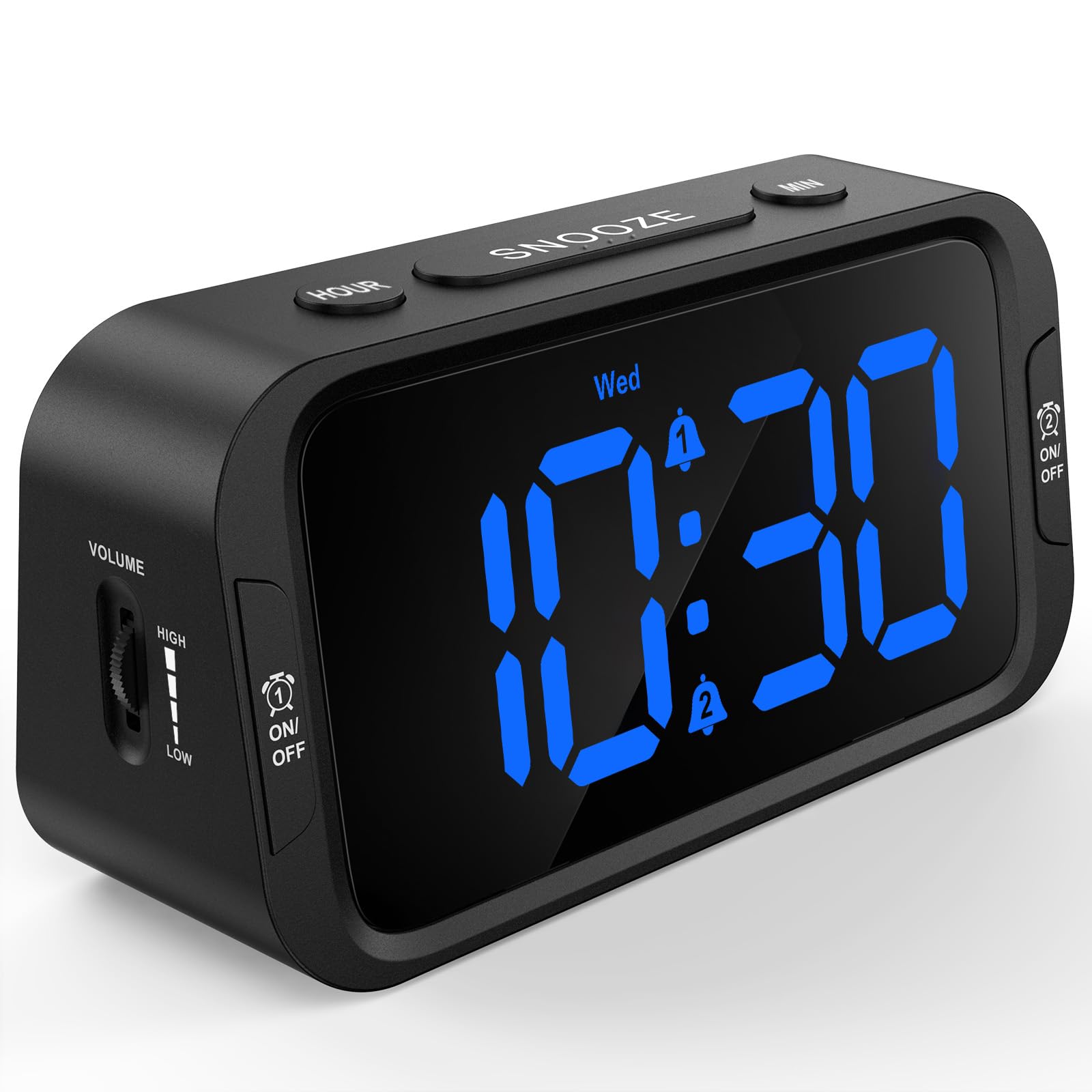 Odokee Digital Dual Alarm Clock for Bedroom, 0-100% Dimmer, Weekday/Weekend Mode, Easy to Set, USB Charger, Adjustable Alarm Volume with 5 Alarm Sounds, Snooze, 12/24Hr, Battery Backup (Wood Grain)