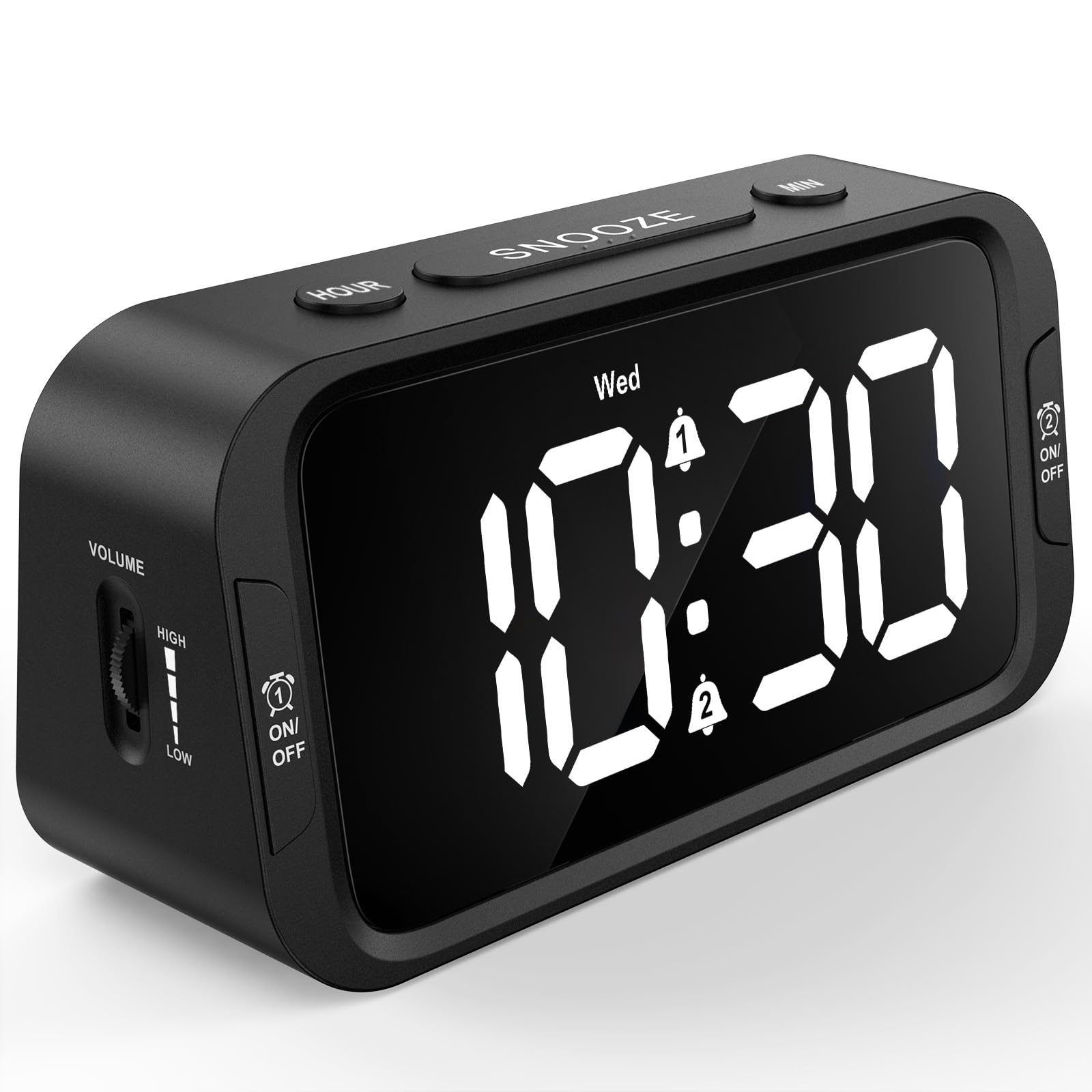 Odokee Digital Dual Alarm Clock for Bedroom, 0-100% Dimmer, Weekday/Weekend Mode, Easy to Set, USB Charger, Adjustable Alarm Volume with 5 Alarm Sounds, Snooze, 12/24Hr, Battery Backup (Wood Grain)