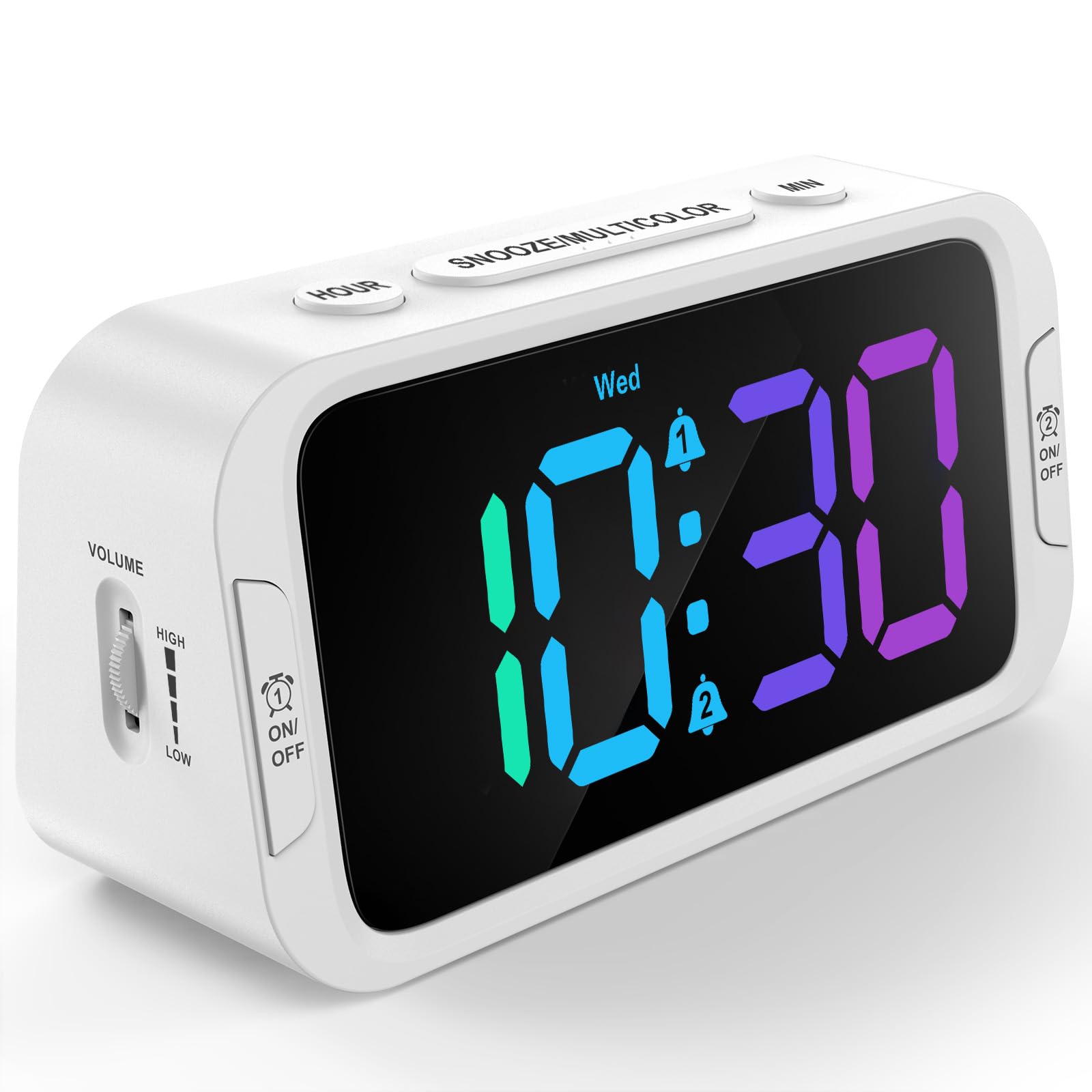 Odokee Digital Dual Alarm Clock for Bedroom, 0-100% Dimmer, Weekday/Weekend Mode, Easy to Set, USB Charger, Adjustable Alarm Volume with 5 Alarm Sounds, Snooze, 12/24Hr, Battery Backup (Wood Grain)