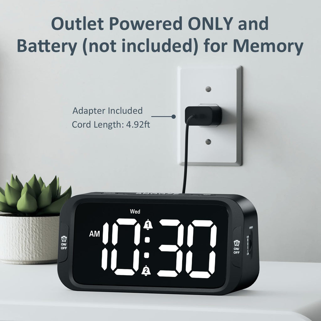 Odokee Digital Dual Alarm Clock for Bedroom, 0-100% Dimmer, Weekday/Weekend Mode, Easy to Set, USB Charger, Adjustable Alarm Volume with 5 Alarm Sounds, Snooze, 12/24Hr, Battery Backup (Wood Grain)