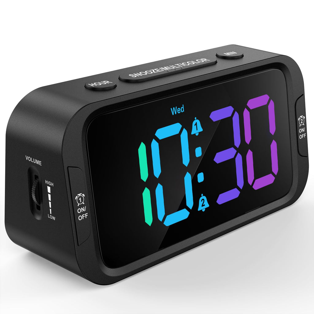 Odokee Digital Dual Alarm Clock for Bedroom, 0-100% Dimmer, Weekday/Weekend Mode, Easy to Set, USB Charger, Adjustable Alarm Volume with 5 Alarm Sounds, Snooze, 12/24Hr, Battery Backup (Wood Grain)