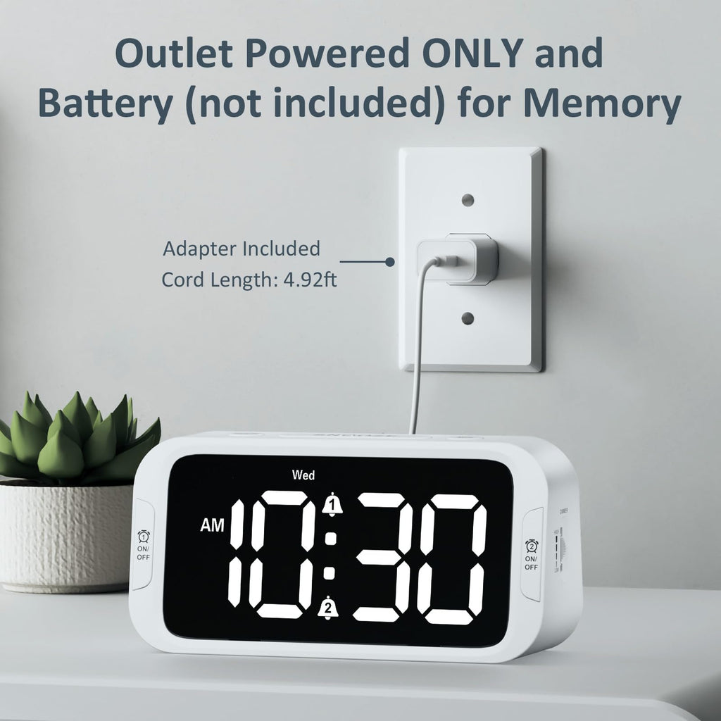 Odokee Digital Dual Alarm Clock for Bedroom, 0-100% Dimmer, Weekday/Weekend Mode, Easy to Set, USB Charger, Adjustable Alarm Volume with 5 Alarm Sounds, Snooze, 12/24Hr, Battery Backup (Wood Grain)