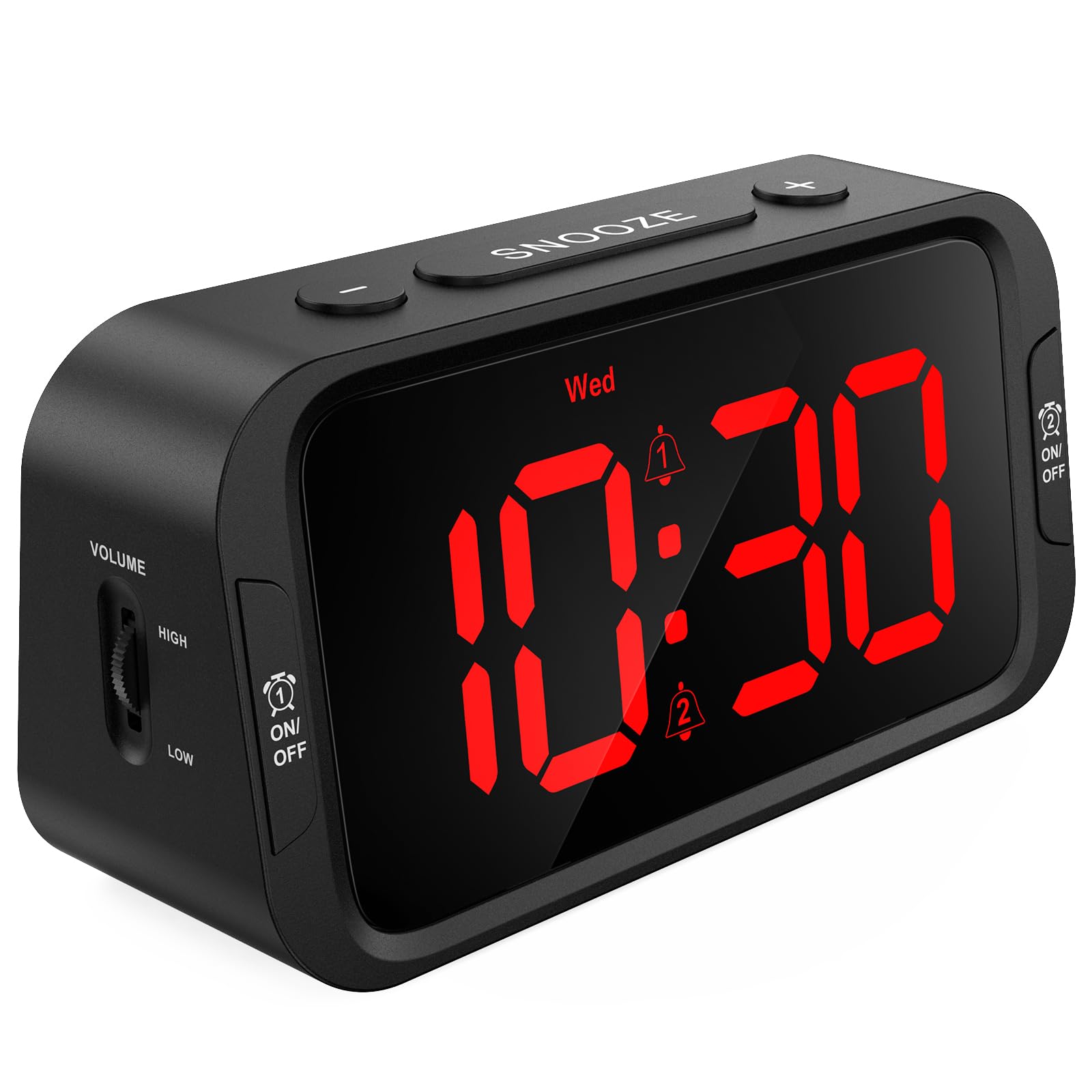 Odokee Digital Dual Alarm Clock for Bedroom, 0-100% Dimmer, Weekday/Weekend Mode, Easy to Set, USB Charger, Adjustable Alarm Volume with 5 Alarm Sounds, Snooze, 12/24Hr, Battery Backup (Wood Grain)