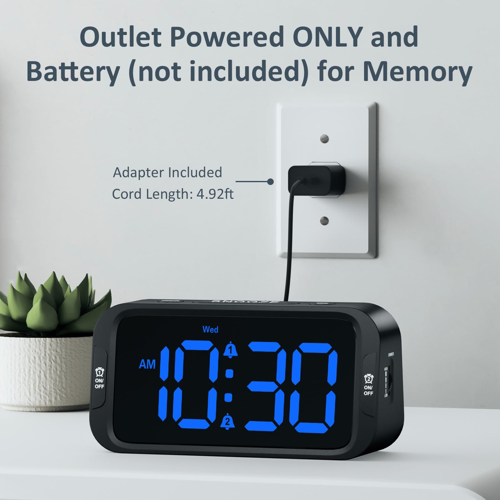 Odokee Digital Dual Alarm Clock for Bedroom, 0-100% Dimmer, Weekday/Weekend Mode, Easy to Set, USB Charger, Adjustable Alarm Volume with 5 Alarm Sounds, Snooze, 12/24Hr, Battery Backup (Wood Grain)