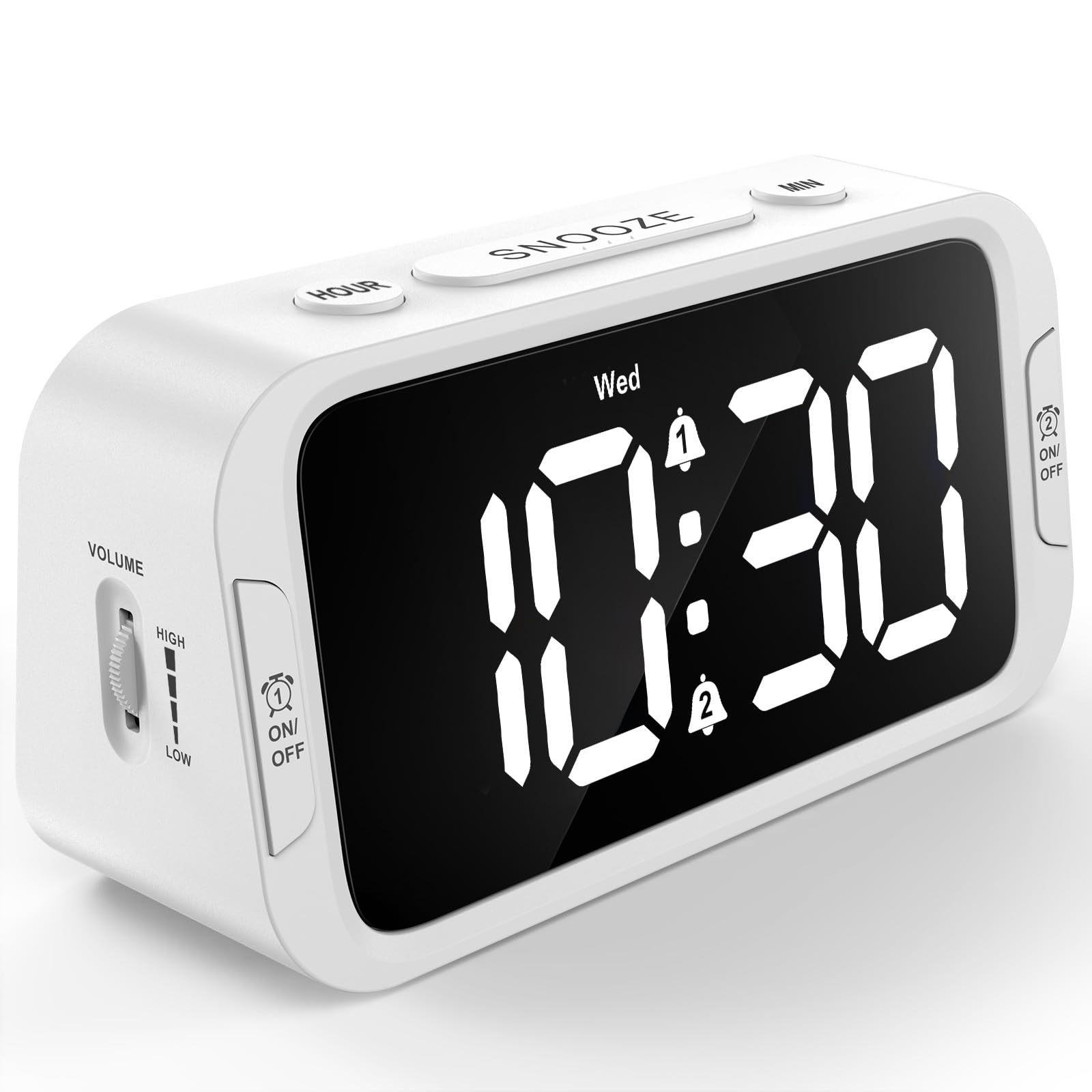 Odokee Digital Dual Alarm Clock for Bedroom, 0-100% Dimmer, Weekday/Weekend Mode, Easy to Set, USB Charger, Adjustable Alarm Volume with 5 Alarm Sounds, Snooze, 12/24Hr, Battery Backup (Wood Grain)