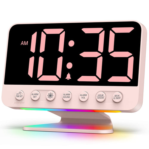 Odokee Digital Alarm Clocks for Bedrooms: Large Bold Number 5 Brightness Dimmer - Easy to Read Across The Room - 5 Alarm Sound 8 Night Light - Red