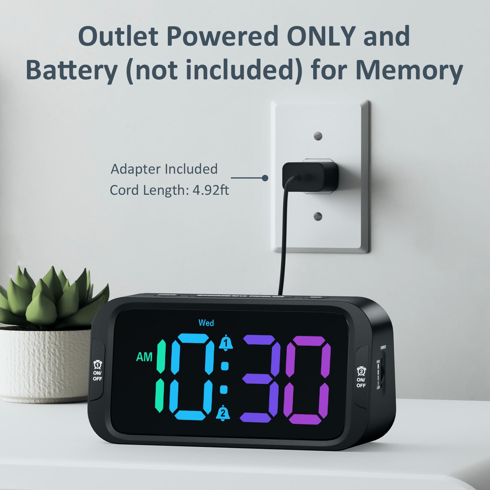 Odokee Digital Dual Alarm Clock for Bedroom, 0-100% Dimmer, Weekday/Weekend Mode, Easy to Set, USB Charger, Adjustable Alarm Volume with 5 Alarm Sounds, Snooze, 12/24Hr, Battery Backup (Wood Grain)