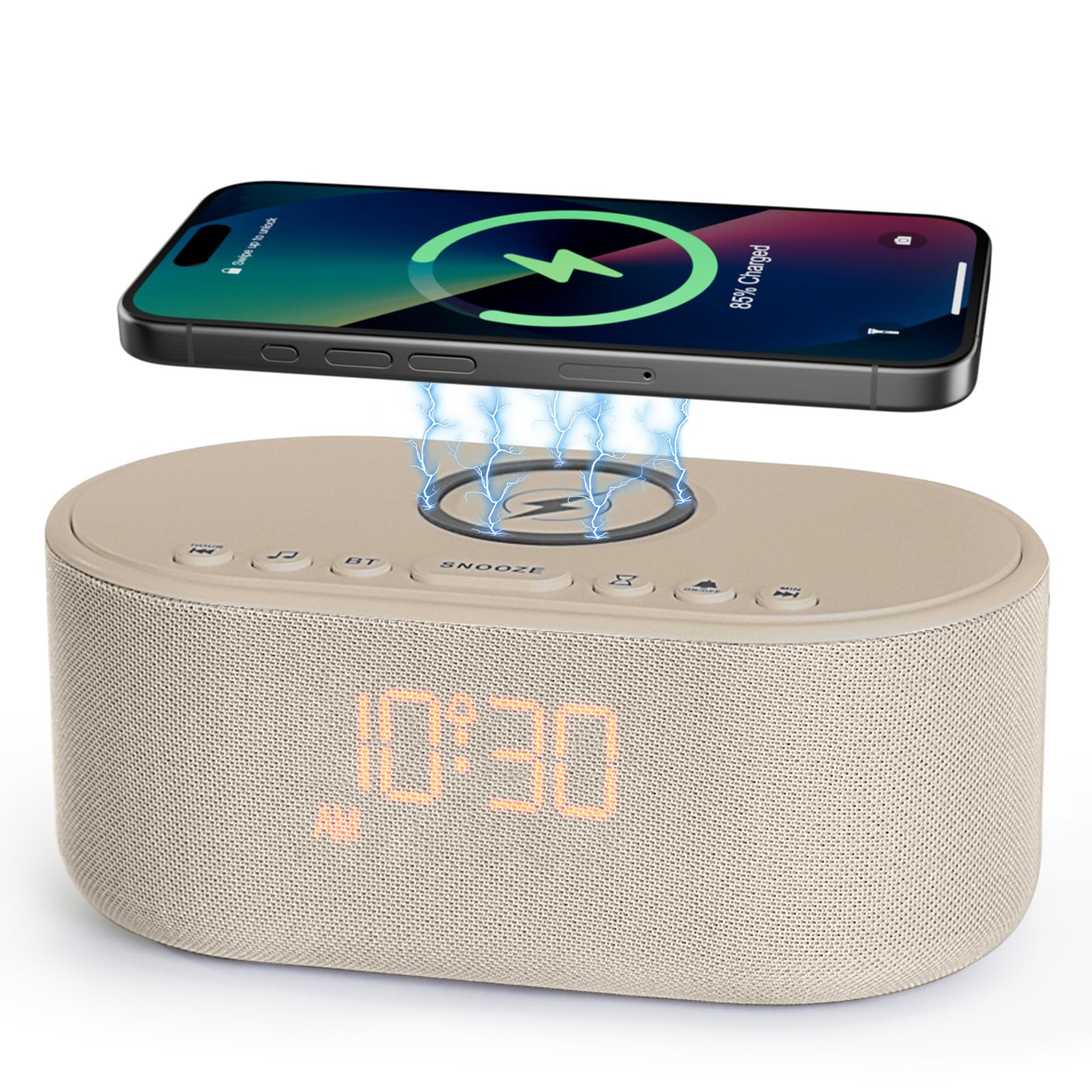Sound Machine Alarm Clock Wireless Charger: Bluetooth 10W Stereo Sound Speaker Bedroom - White Noise Machine for Sleeping with 21 Soothing Sounds