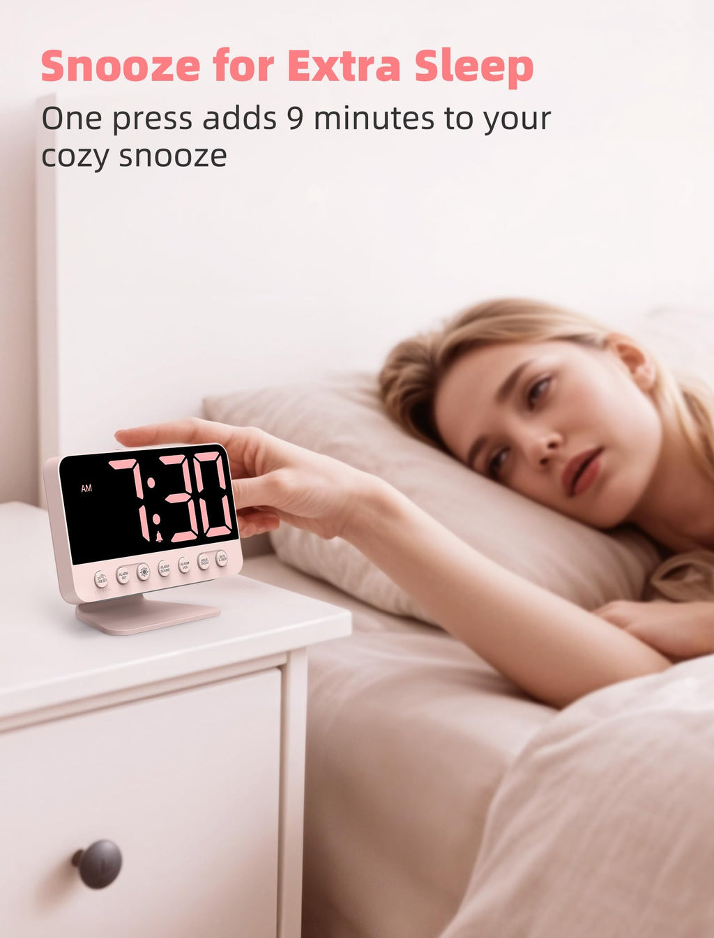 Odokee Digital Alarm Clocks for Bedrooms: Large Bold Number 5 Brightness Dimmer - Easy to Read Across The Room - 5 Alarm Sound 8 Night Light - Red