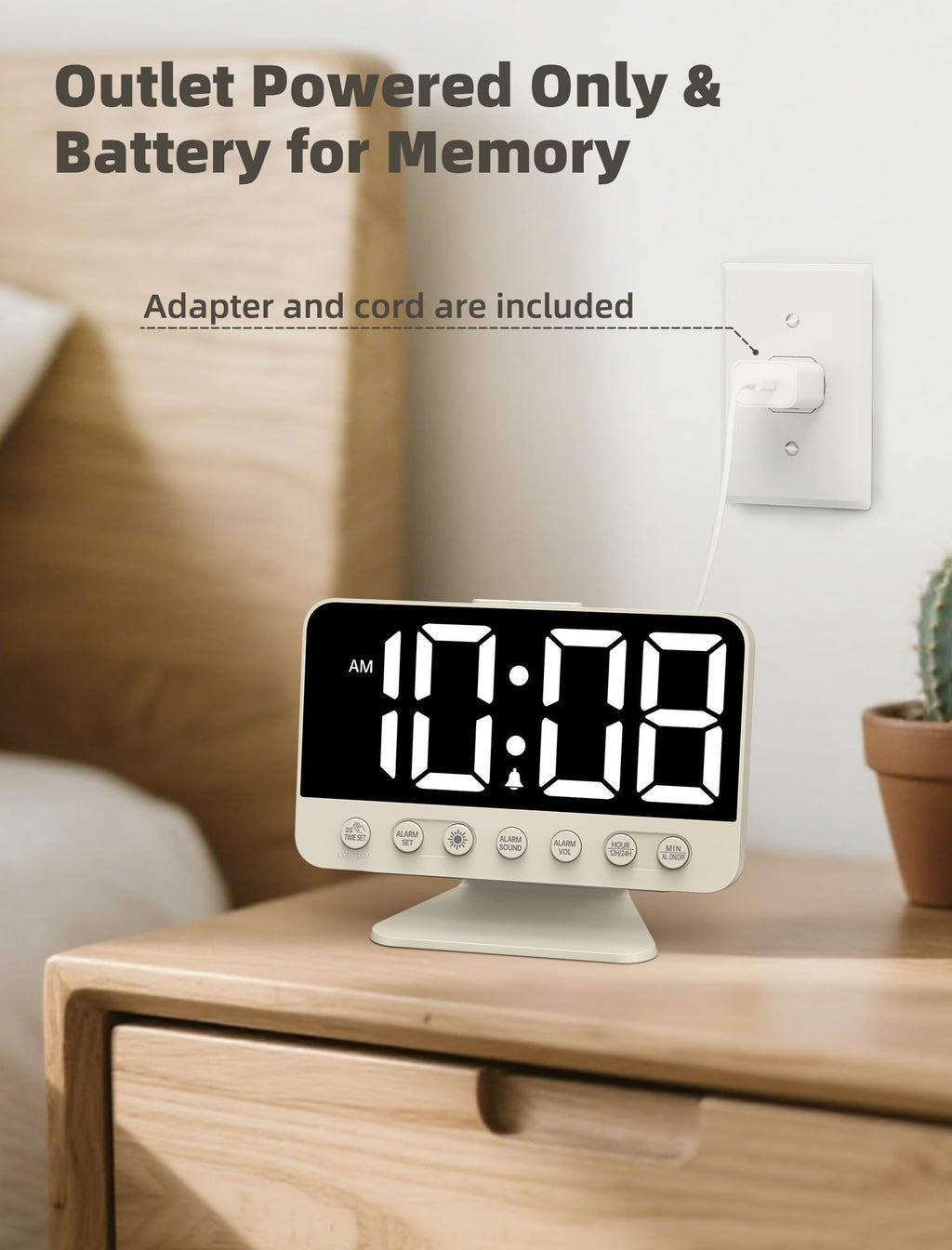 Odokee Digital Alarm Clocks for Bedrooms: Large Bold Number 5 Brightness Dimmer - Easy to Read Across The Room - 5 Alarm Sound 8 Night Light - Red