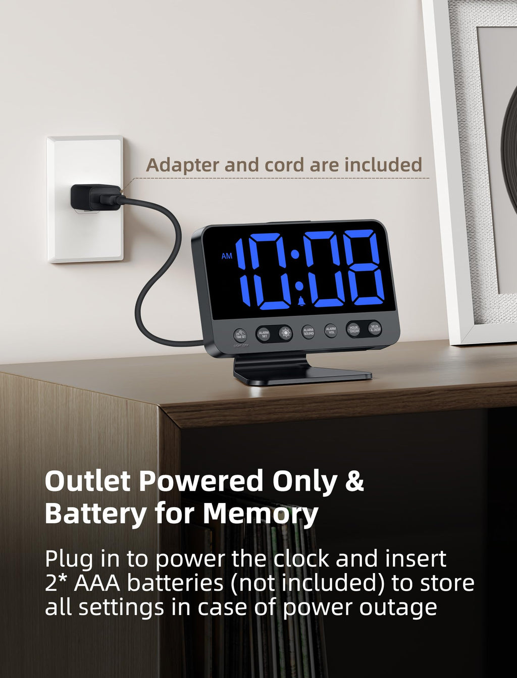 Odokee Digital Alarm Clocks for Bedrooms: Large Bold Number 5 Brightness Dimmer - Easy to Read Across The Room - 5 Alarm Sound 8 Night Light - Red