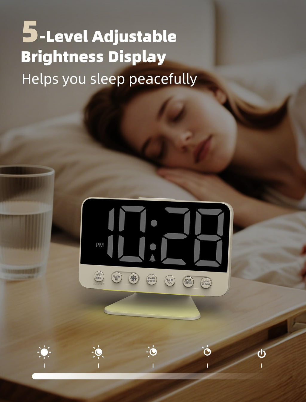 Odokee Digital Alarm Clocks for Bedrooms: Large Bold Number 5 Brightness Dimmer - Easy to Read Across The Room - 5 Alarm Sound 8 Night Light - Red