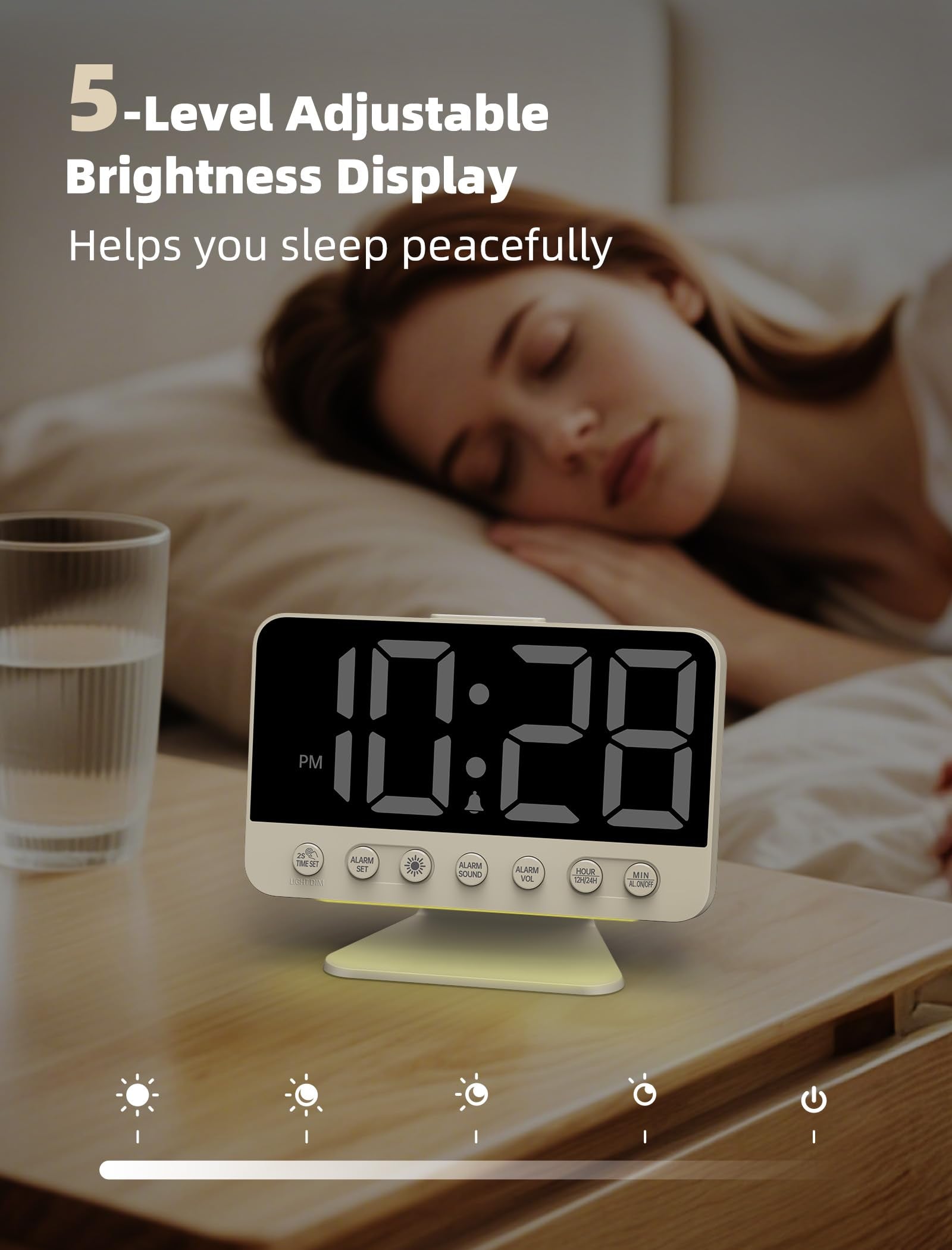 Odokee Digital Alarm Clocks for Bedrooms: Large Bold Number 5 Brightness Dimmer - Easy to Read Across The Room - 5 Alarm Sound 8 Night Light - Red