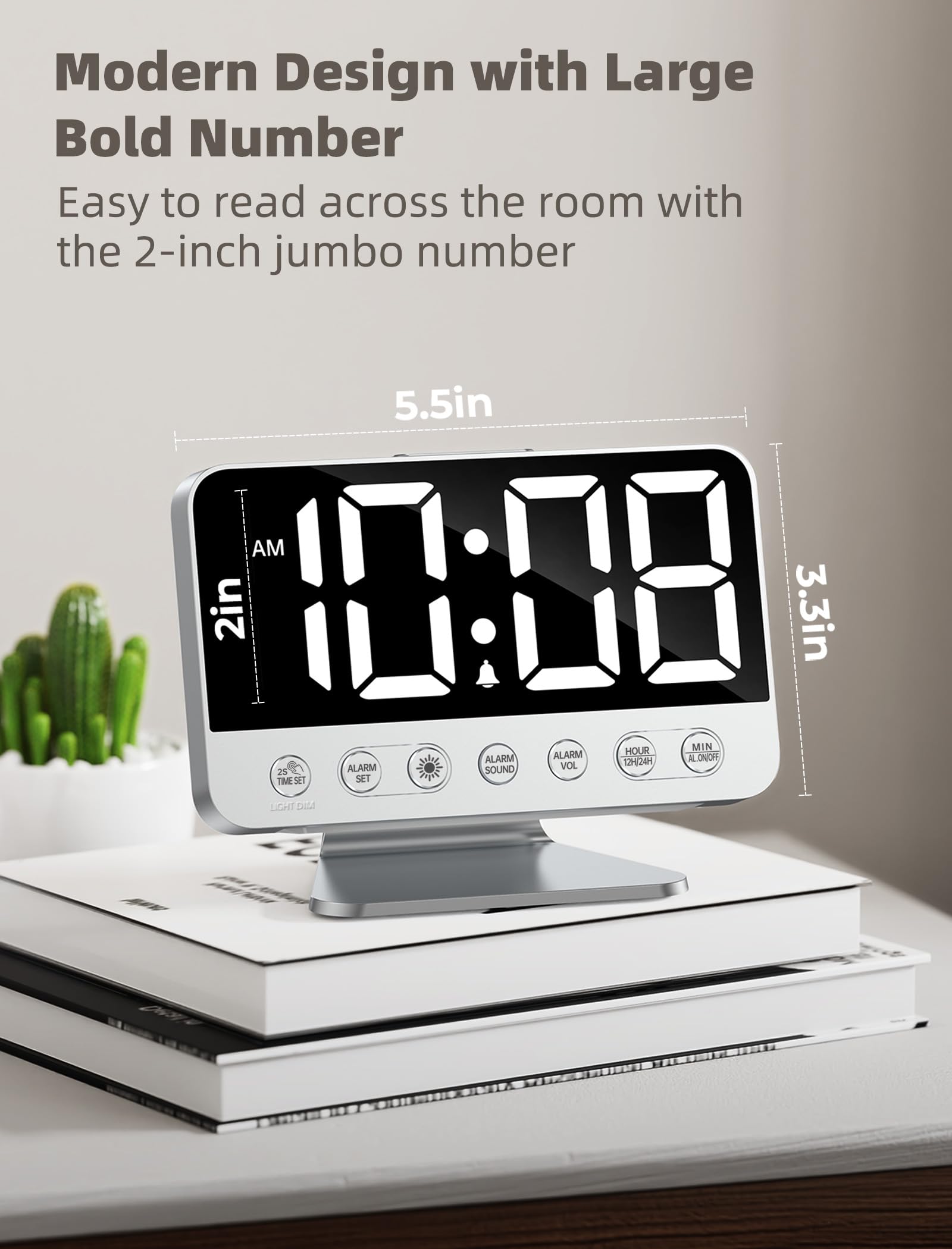Odokee Digital Alarm Clocks for Bedrooms: Large Bold Number 5 Brightness Dimmer - Easy to Read Across The Room - 5 Alarm Sound 8 Night Light - Red