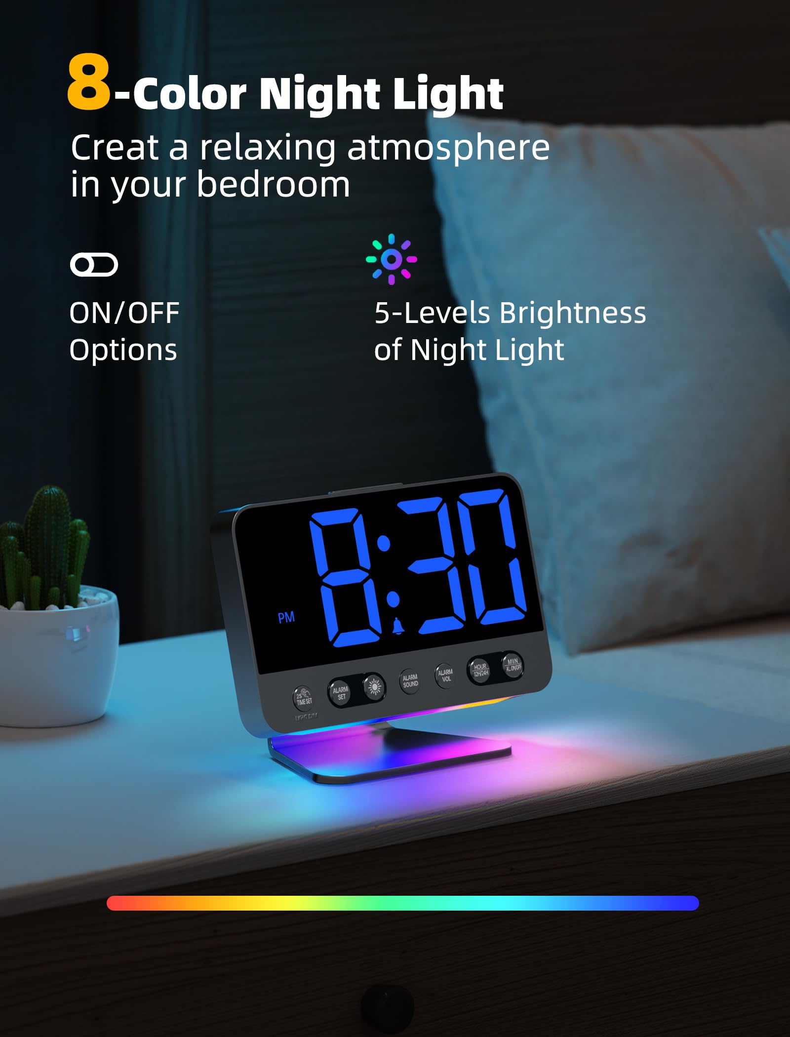 Odokee Digital Alarm Clocks for Bedrooms: Large Bold Number 5 Brightness Dimmer - Easy to Read Across The Room - 5 Alarm Sound 8 Night Light - Red