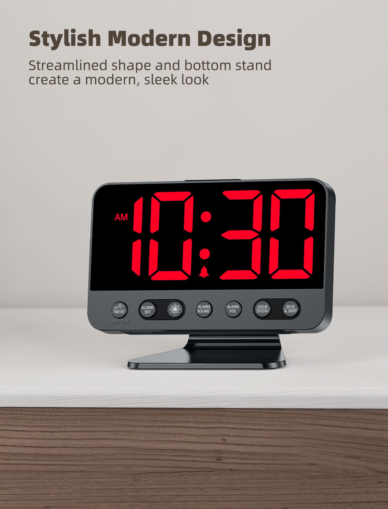 Odokee Digital Alarm Clocks for Bedrooms: Large Bold Number 5 Brightness Dimmer - Easy to Read Across The Room - 5 Alarm Sound 8 Night Light - Red