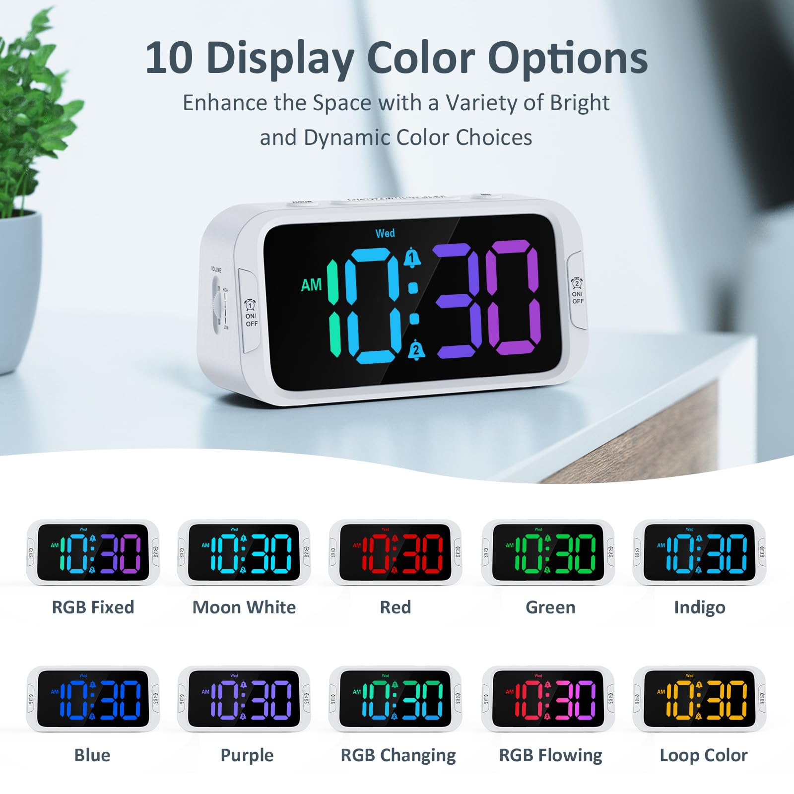 Odokee Digital Dual Alarm Clock for Bedroom, 0-100% Dimmer, Weekday/Weekend Mode, Easy to Set, USB Charger, Adjustable Alarm Volume with 5 Alarm Sounds, Snooze, 12/24Hr, Battery Backup (Wood Grain)