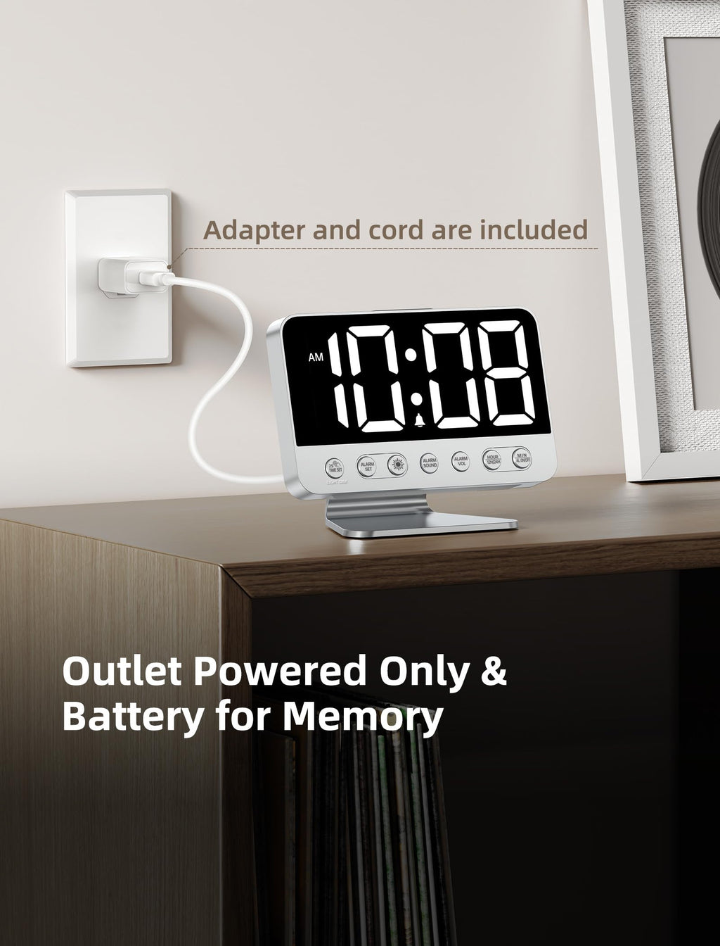 Odokee Digital Alarm Clocks for Bedrooms: Large Bold Number 5 Brightness Dimmer - Easy to Read Across The Room - 5 Alarm Sound 8 Night Light - Red