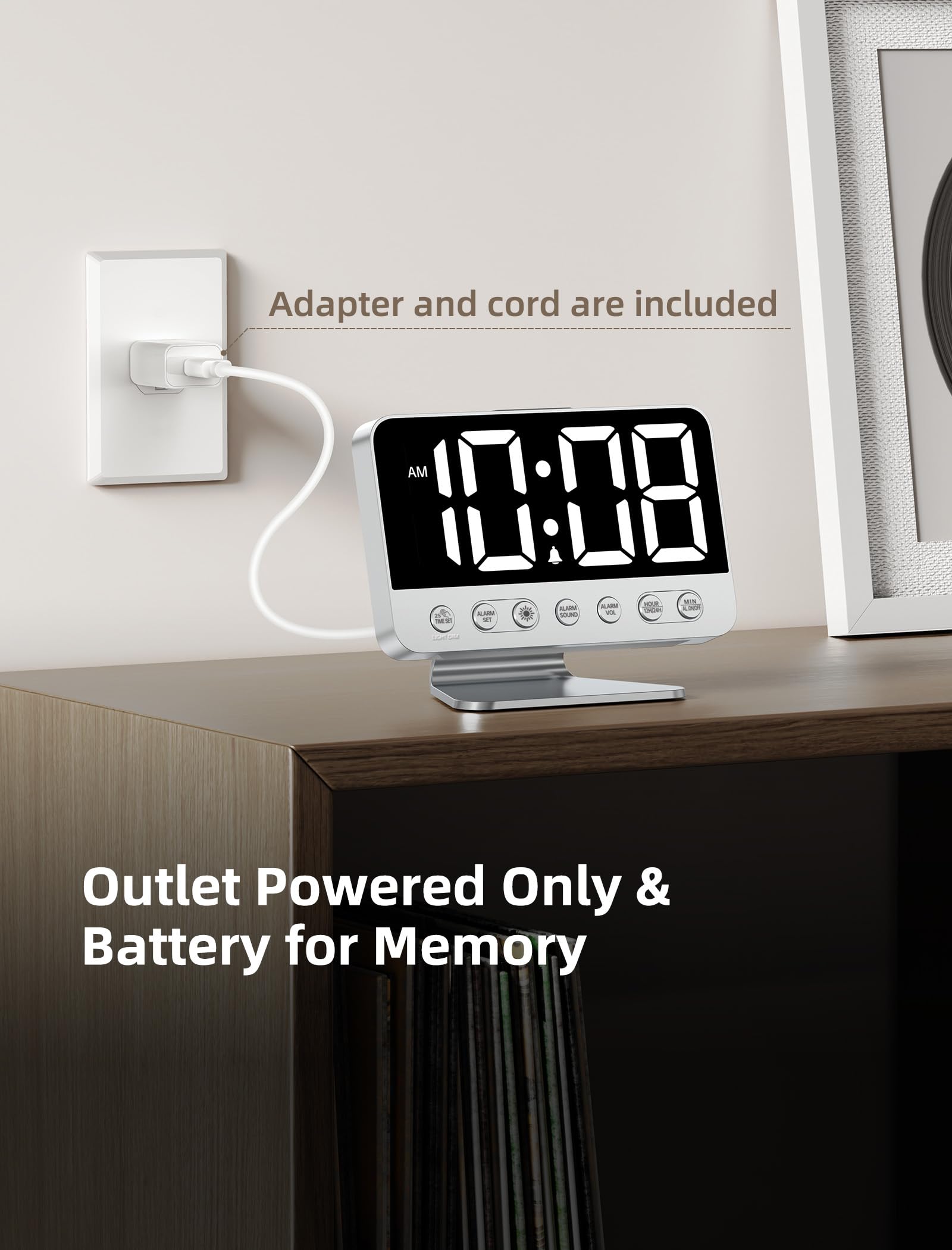 Odokee Digital Alarm Clocks for Bedrooms: Large Bold Number 5 Brightness Dimmer - Easy to Read Across The Room - 5 Alarm Sound 8 Night Light - Red