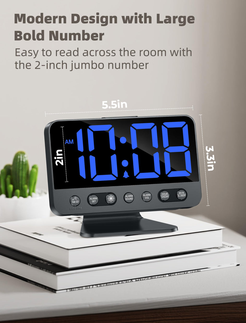 Odokee Digital Alarm Clocks for Bedrooms: Large Bold Number 5 Brightness Dimmer - Easy to Read Across The Room - 5 Alarm Sound 8 Night Light - Red
