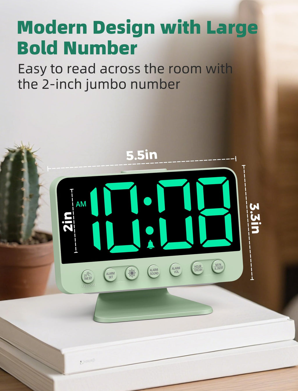 Odokee Digital Alarm Clocks for Bedrooms: Large Bold Number 5 Brightness Dimmer - Easy to Read Across The Room - 5 Alarm Sound 8 Night Light - Red
