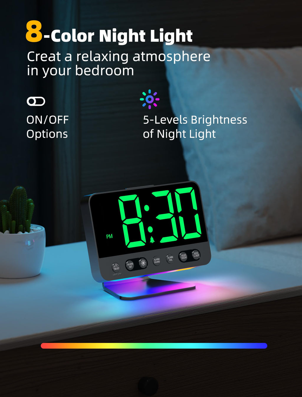 Odokee Digital Alarm Clocks for Bedrooms: Large Bold Number 5 Brightness Dimmer - Easy to Read Across The Room - 5 Alarm Sound 8 Night Light - Red