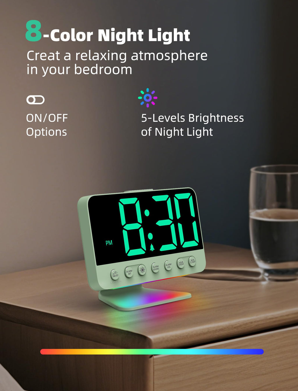 Odokee Digital Alarm Clocks for Bedrooms: Large Bold Number 5 Brightness Dimmer - Easy to Read Across The Room - 5 Alarm Sound 8 Night Light - Red