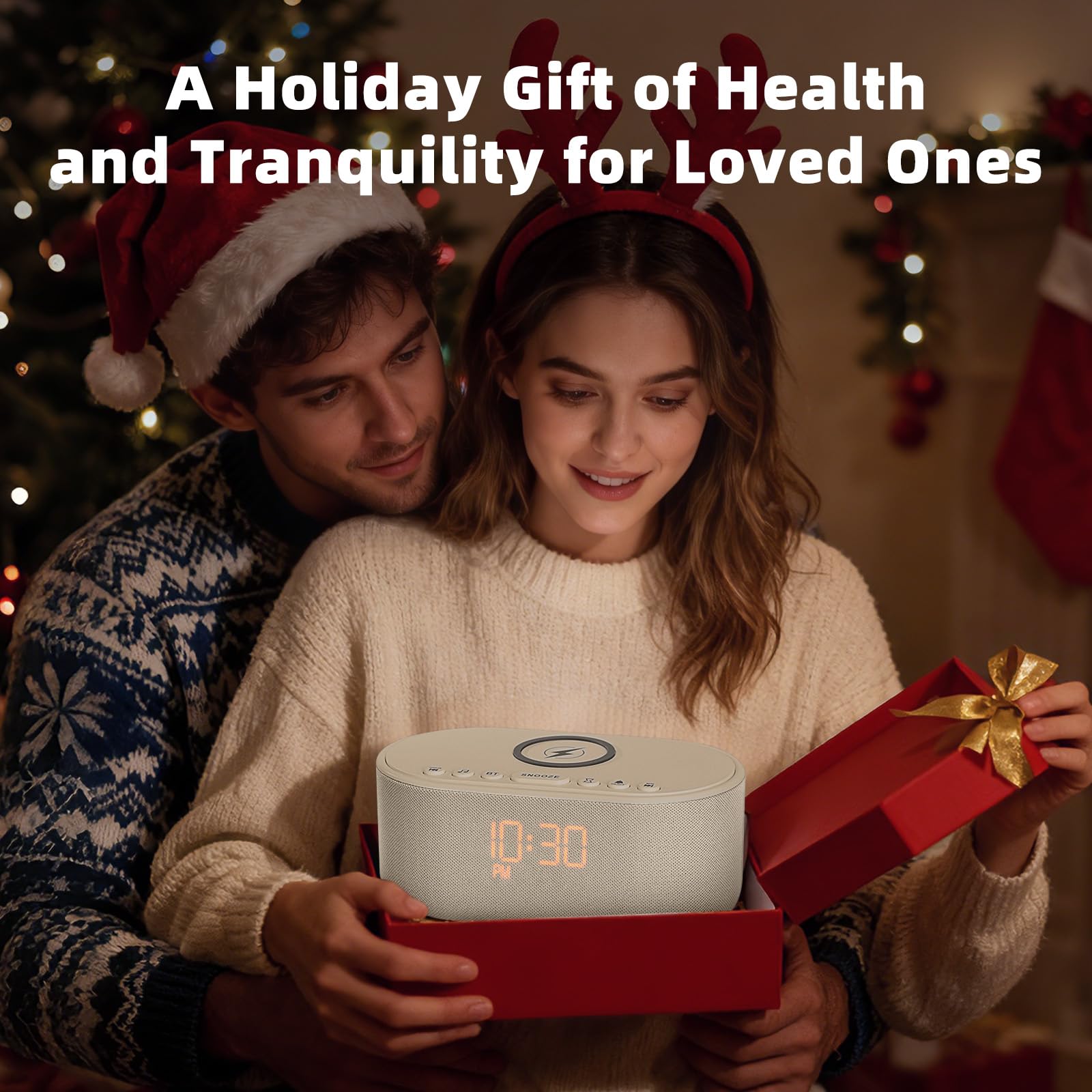Sound Machine Alarm Clock Wireless Charger: Bluetooth 10W Stereo Sound Speaker Bedroom - White Noise Machine for Sleeping with 21 Soothing Sounds