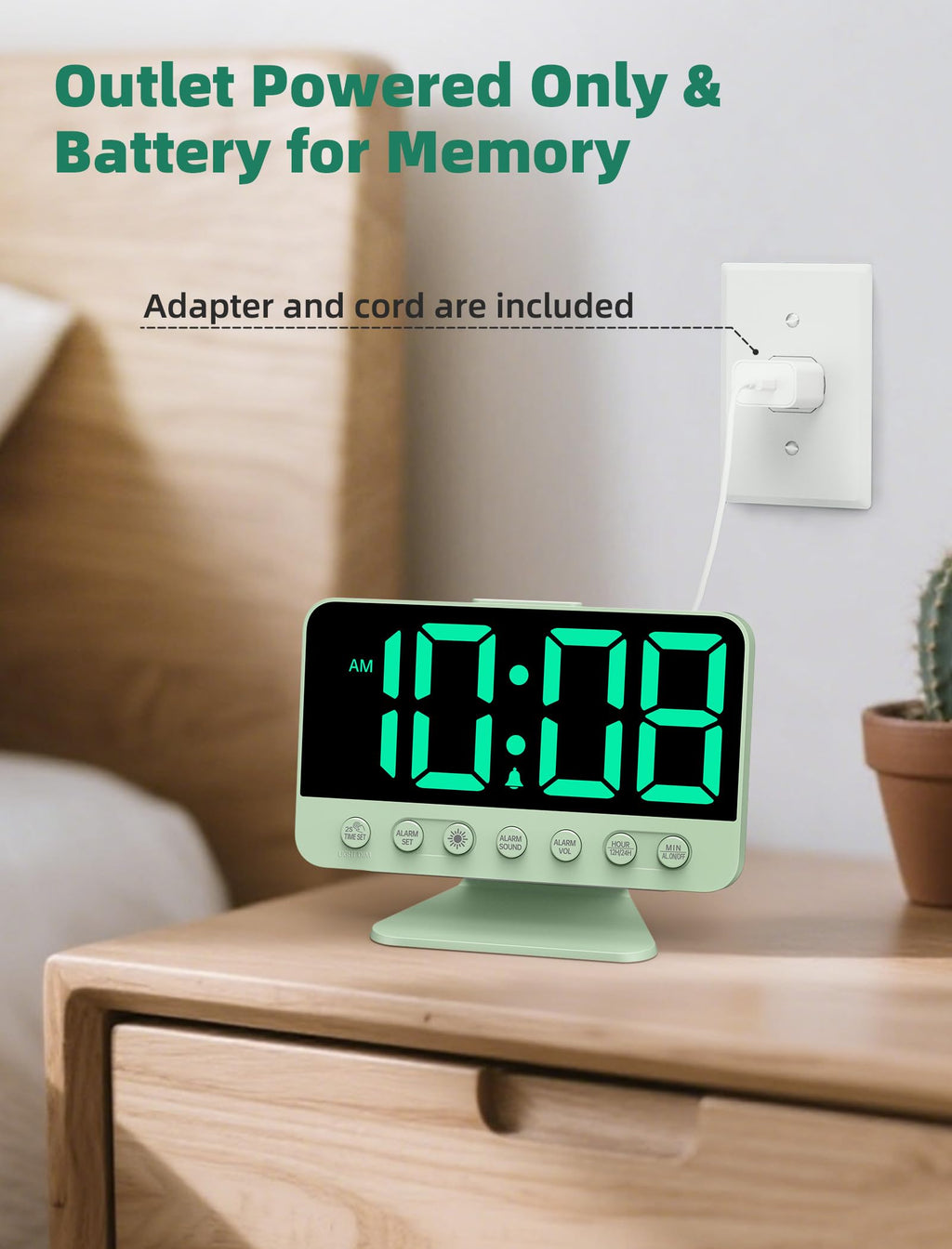 Odokee Digital Alarm Clocks for Bedrooms: Large Bold Number 5 Brightness Dimmer - Easy to Read Across The Room - 5 Alarm Sound 8 Night Light - Red