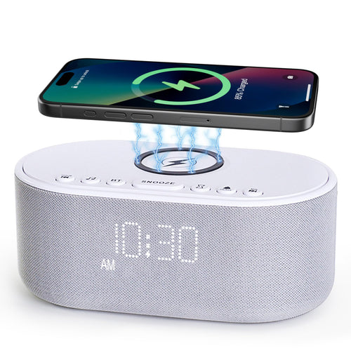 Sound Machine Alarm Clock Wireless Charger: Bluetooth 10W Stereo Sound Speaker Bedroom - White Noise Machine for Sleeping with 21 Soothing Sounds