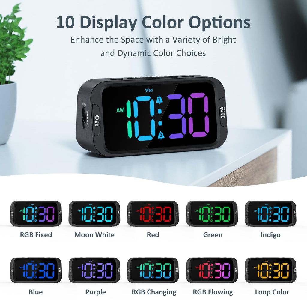 Odokee Digital Dual Alarm Clock for Bedroom, 0-100% Dimmer, Weekday/Weekend Mode, Easy to Set, USB Charger, Adjustable Alarm Volume with 5 Alarm Sounds, Snooze, 12/24Hr, Battery Backup (Wood Grain)