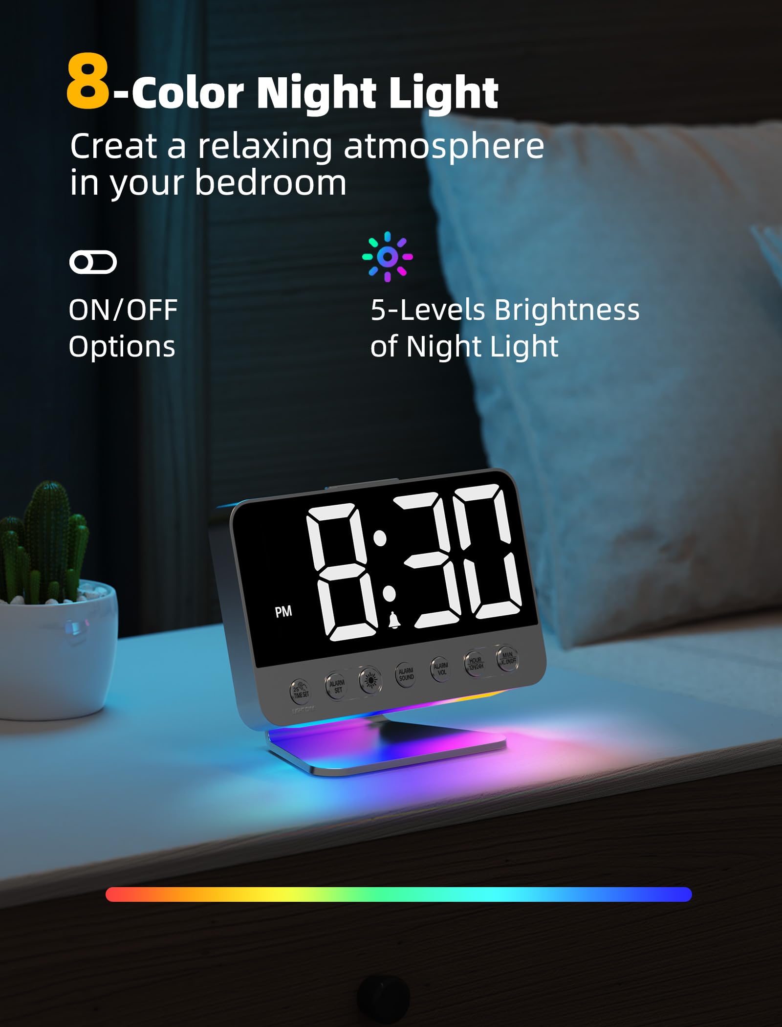 Odokee Digital Alarm Clocks for Bedrooms: Large Bold Number 5 Brightness Dimmer - Easy to Read Across The Room - 5 Alarm Sound 8 Night Light - Red