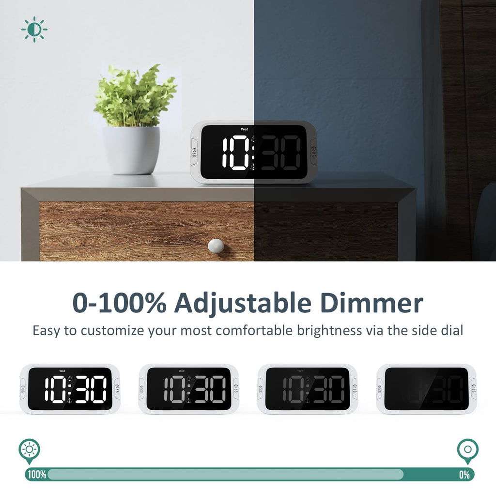 Odokee Digital Dual Alarm Clock for Bedroom, 0-100% Dimmer, Weekday/Weekend Mode, Easy to Set, USB Charger, Adjustable Alarm Volume with 5 Alarm Sounds, Snooze, 12/24Hr, Battery Backup (Wood Grain)