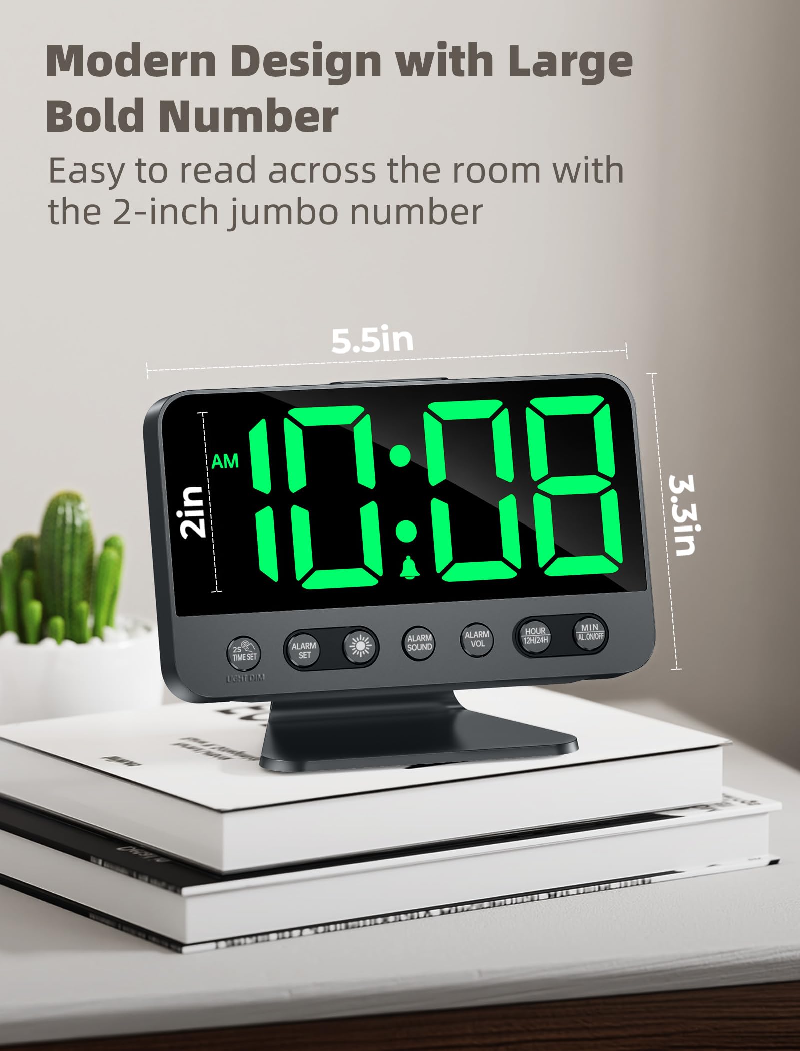Odokee Digital Alarm Clocks for Bedrooms: Large Bold Number 5 Brightness Dimmer - Easy to Read Across The Room - 5 Alarm Sound 8 Night Light - Red