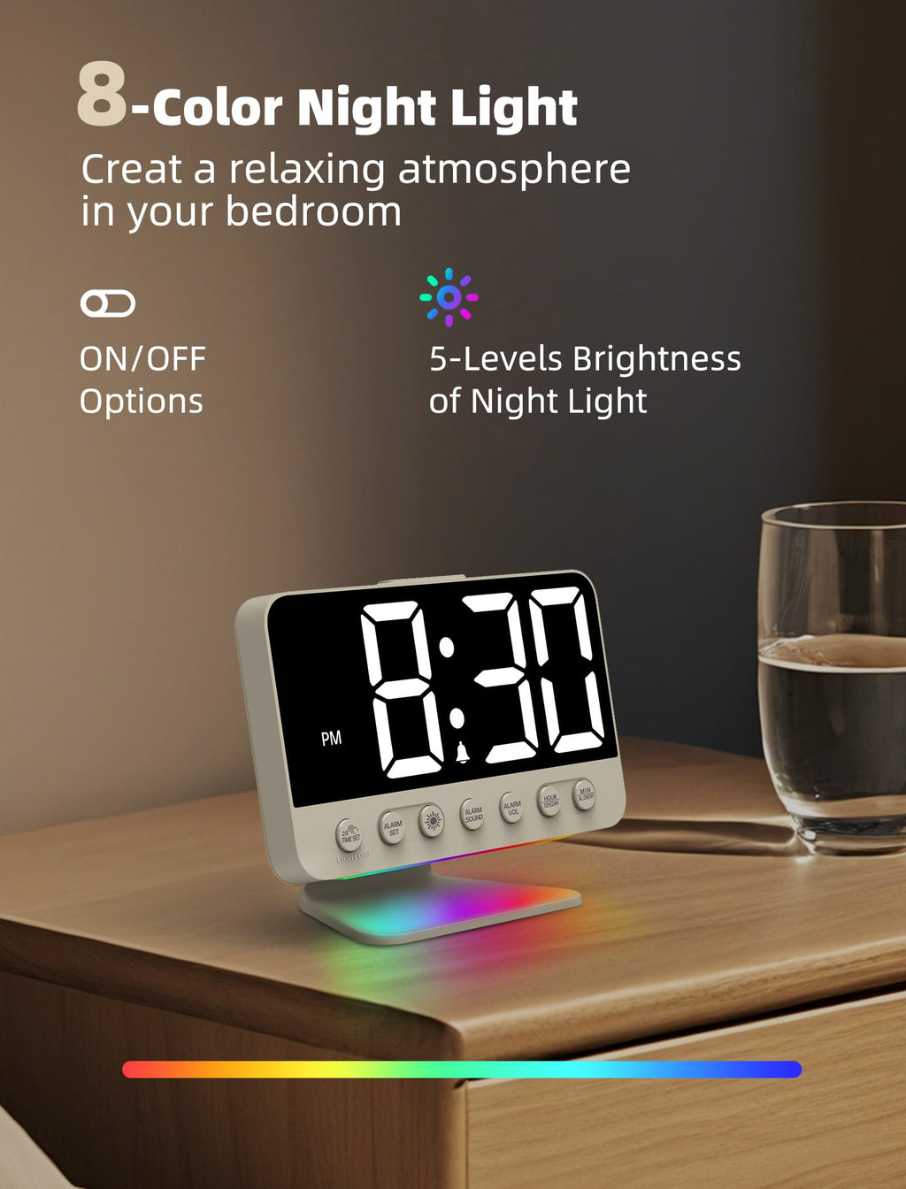 Odokee Digital Alarm Clocks for Bedrooms: Large Bold Number 5 Brightness Dimmer - Easy to Read Across The Room - 5 Alarm Sound 8 Night Light - Red