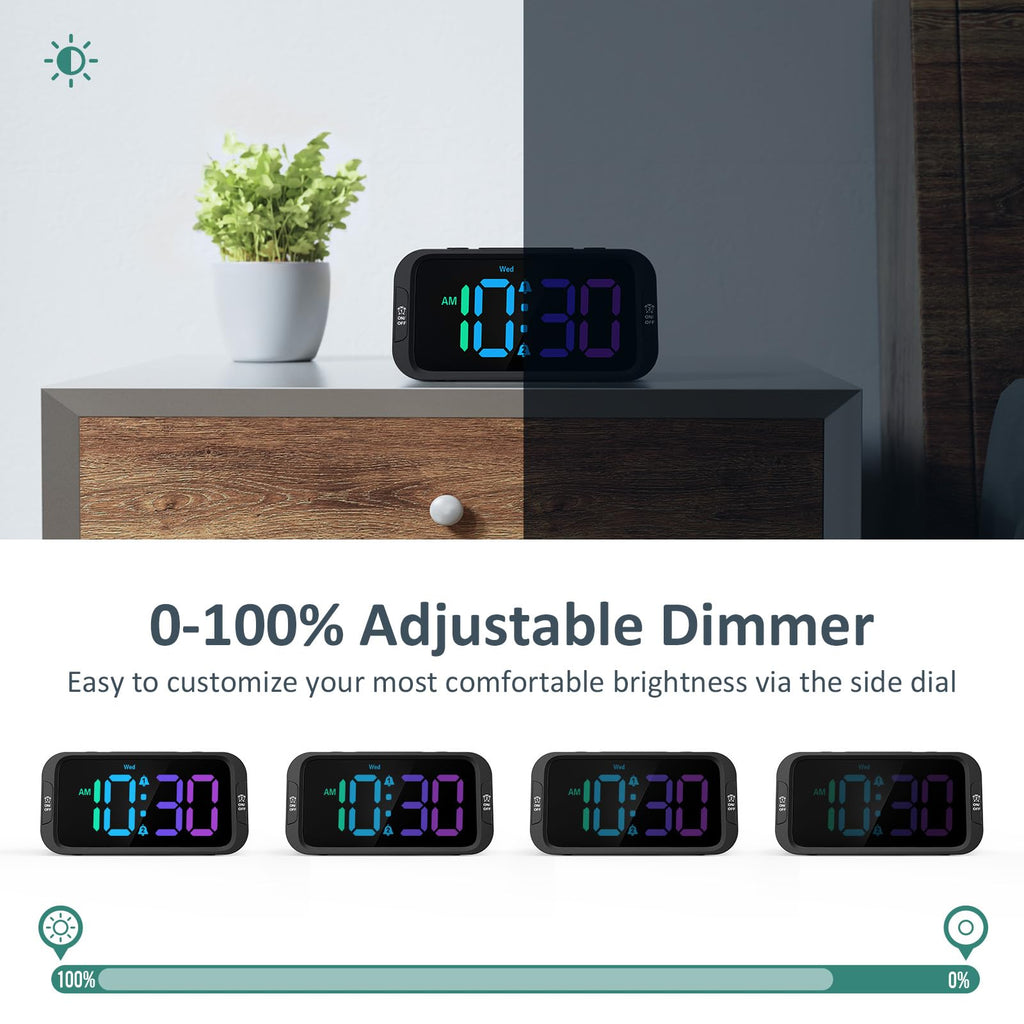 Odokee Digital Dual Alarm Clock for Bedroom, 0-100% Dimmer, Weekday/Weekend Mode, Easy to Set, USB Charger, Adjustable Alarm Volume with 5 Alarm Sounds, Snooze, 12/24Hr, Battery Backup (Wood Grain)