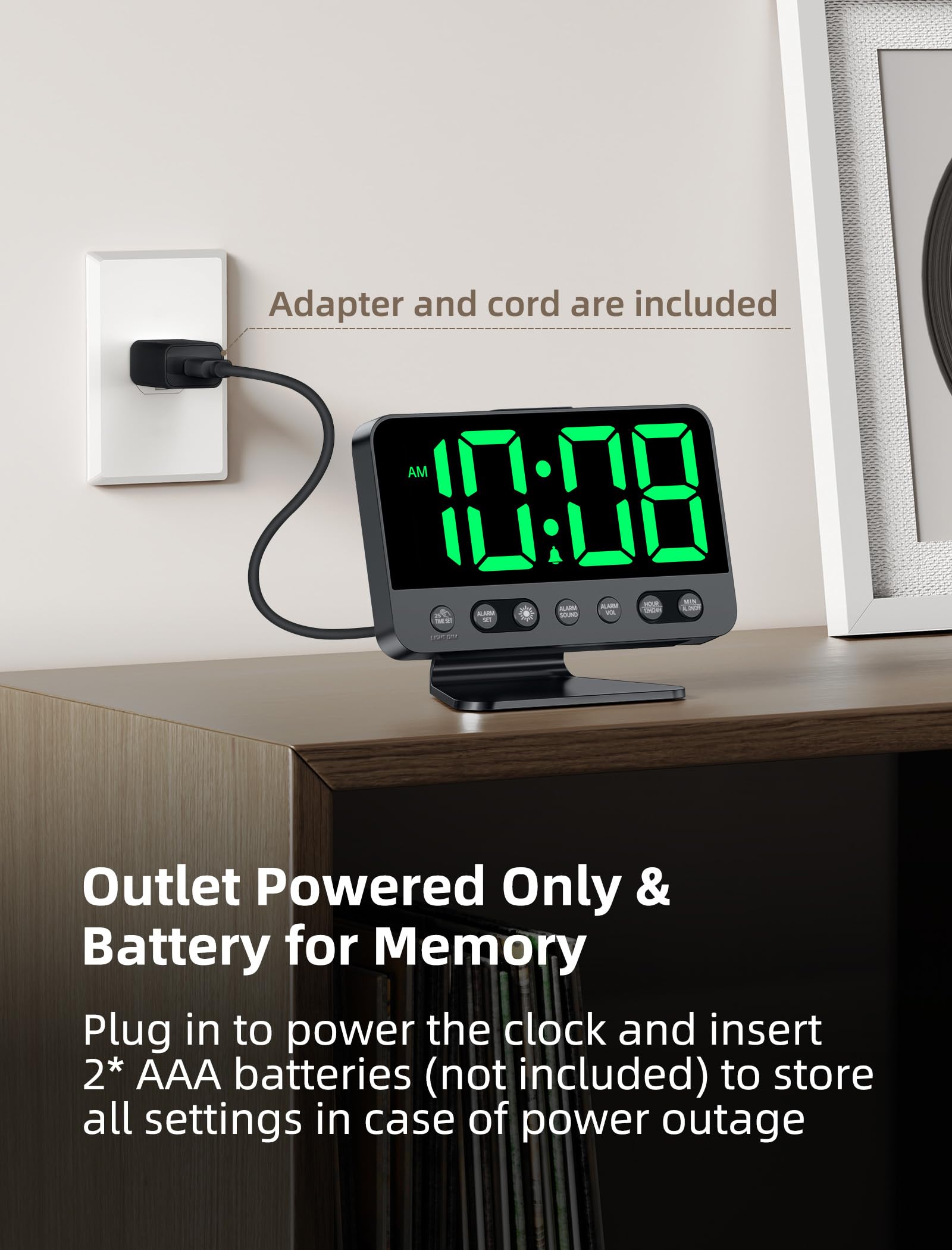 Odokee Digital Alarm Clocks for Bedrooms: Large Bold Number 5 Brightness Dimmer - Easy to Read Across The Room - 5 Alarm Sound 8 Night Light - Red