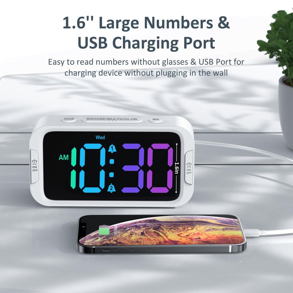 Odokee Digital Dual Alarm Clock for Bedroom, 0-100% Dimmer, Weekday/Weekend Mode, Easy to Set, USB Charger, Adjustable Alarm Volume with 5 Alarm Sounds, Snooze, 12/24Hr, Battery Backup (Wood Grain)