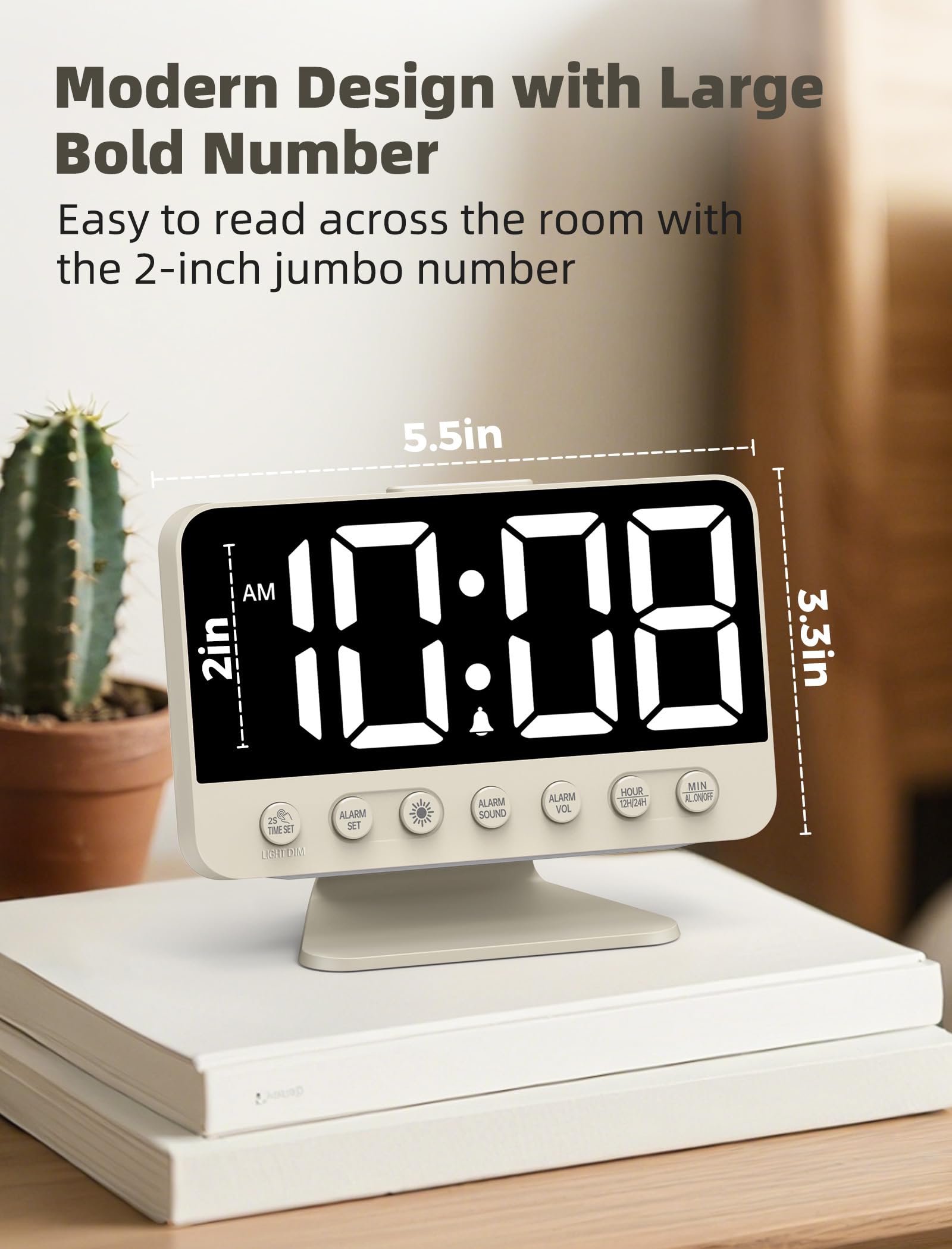 Odokee Digital Alarm Clocks for Bedrooms: Large Bold Number 5 Brightness Dimmer - Easy to Read Across The Room - 5 Alarm Sound 8 Night Light - Red