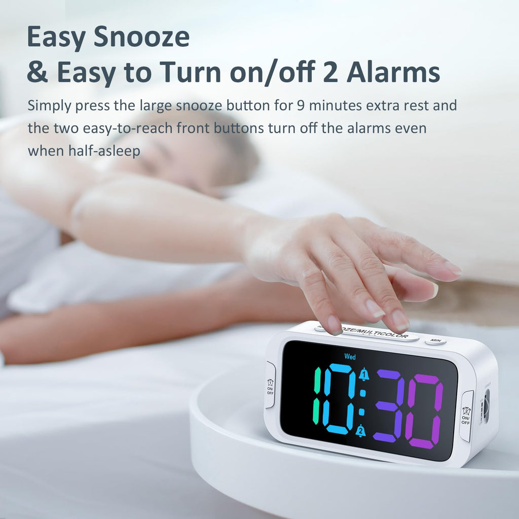 Odokee Digital Dual Alarm Clock for Bedroom, 0-100% Dimmer, Weekday/Weekend Mode, Easy to Set, USB Charger, Adjustable Alarm Volume with 5 Alarm Sounds, Snooze, 12/24Hr, Battery Backup (Wood Grain)
