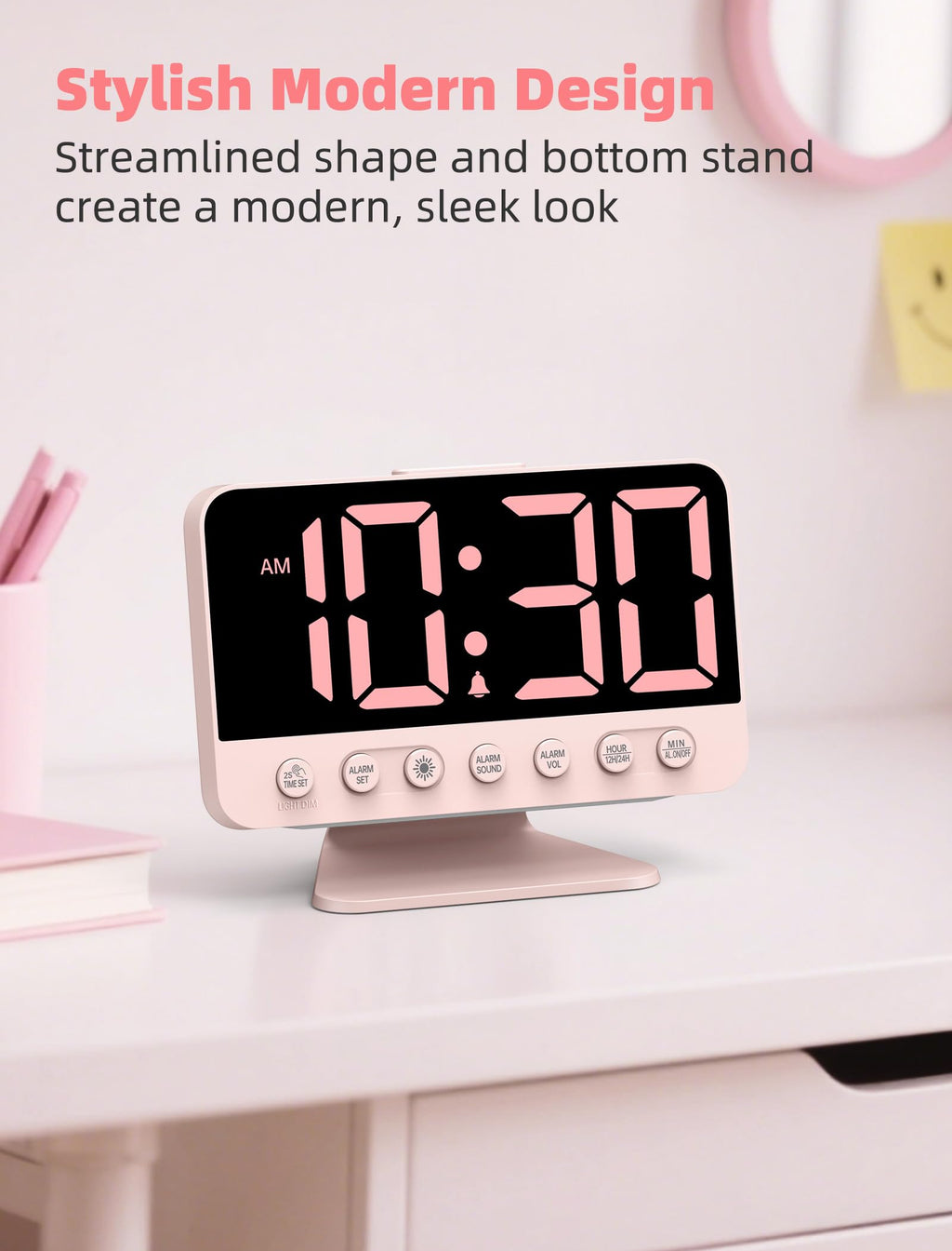 Odokee Digital Alarm Clocks for Bedrooms: Large Bold Number 5 Brightness Dimmer - Easy to Read Across The Room - 5 Alarm Sound 8 Night Light - Red
