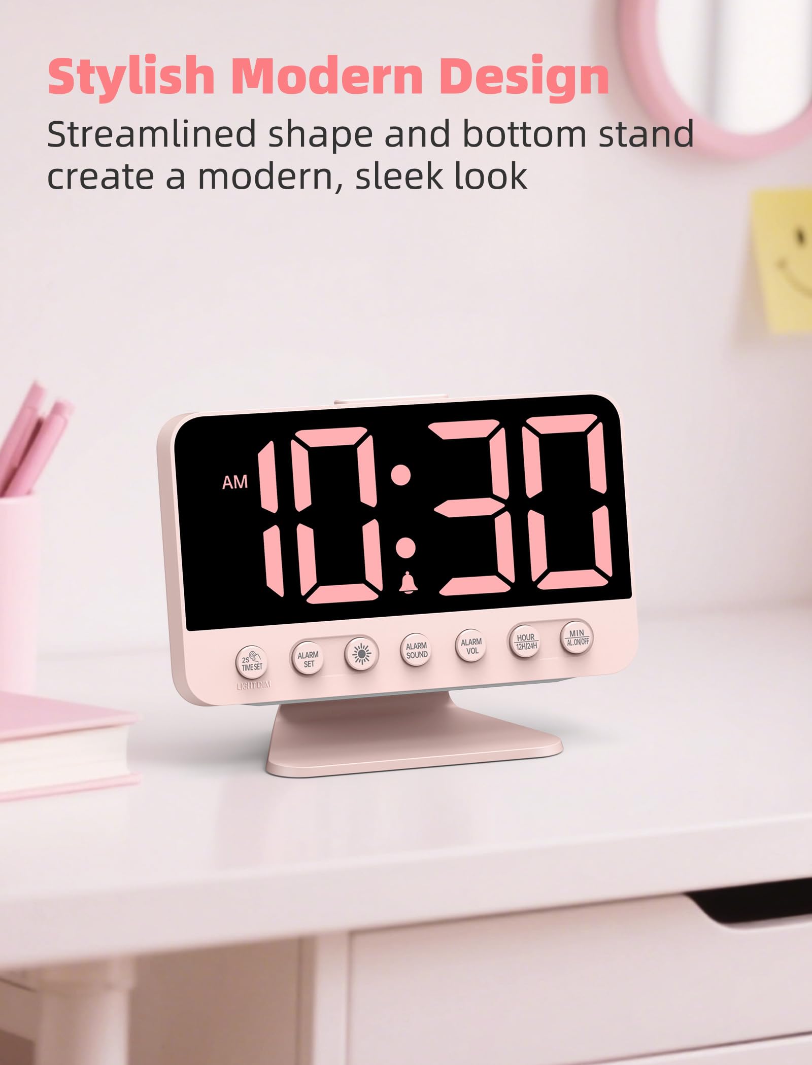 Odokee Digital Alarm Clocks for Bedrooms: Large Bold Number 5 Brightness Dimmer - Easy to Read Across The Room - 5 Alarm Sound 8 Night Light - Red