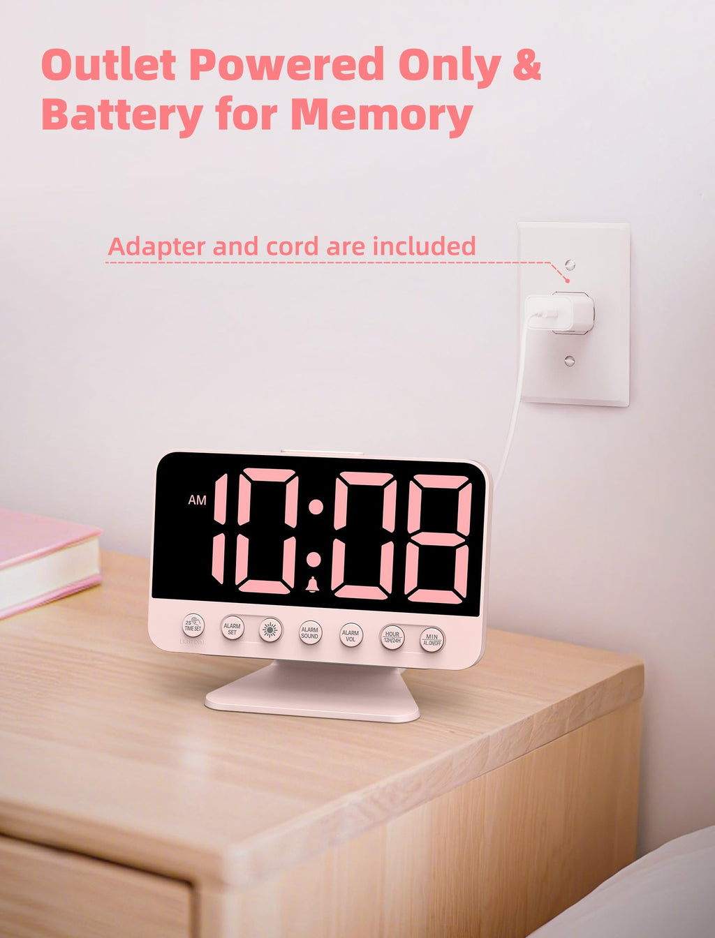 Odokee Digital Alarm Clocks for Bedrooms: Large Bold Number 5 Brightness Dimmer - Easy to Read Across The Room - 5 Alarm Sound 8 Night Light - Red