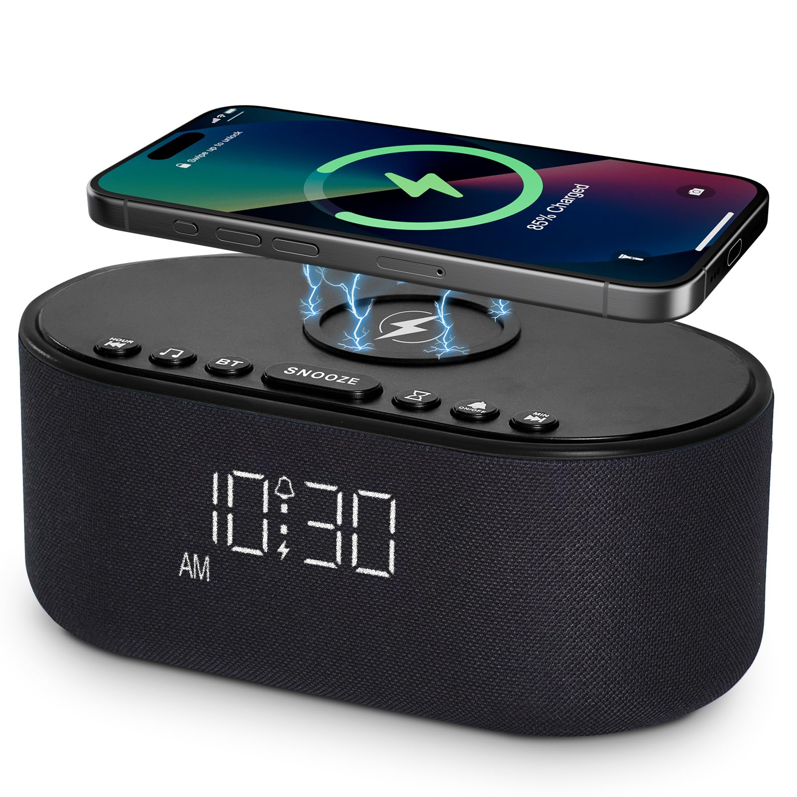 Sound Machine Alarm Clock Wireless Charger: Bluetooth 10W Stereo Sound Speaker Bedroom - White Noise Machine for Sleeping with 21 Soothing Sounds